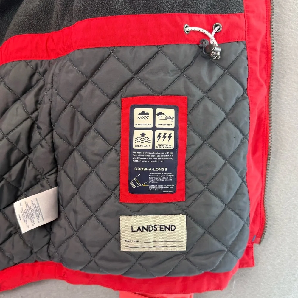 Lands’end -youth girls Squal puffer snow winter jacket red hooded zip up coat 16